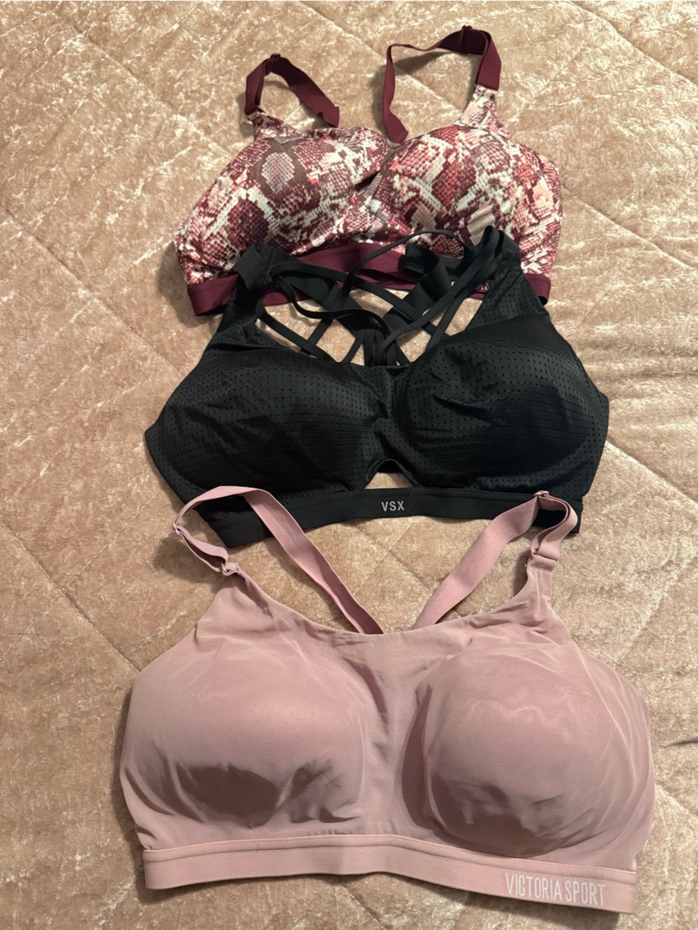 VSX Pink Snake-Print & Black & Dusty Rose Sports Bra Set